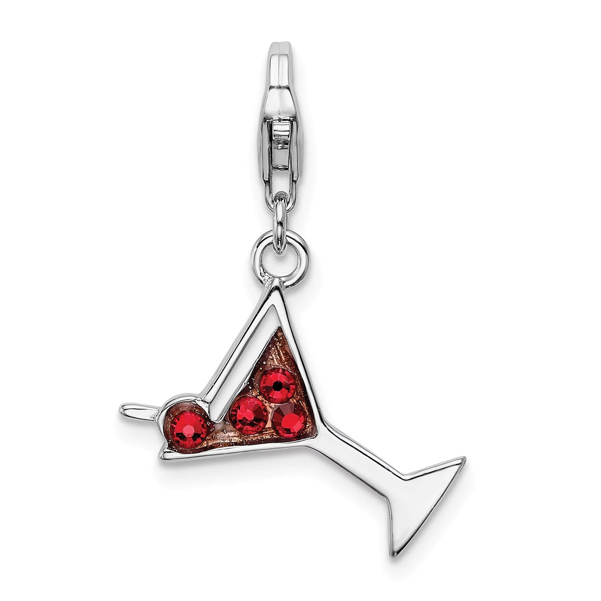 Sterling Silver Red Crystal Martini Glass Charm Necklace 18'' B633