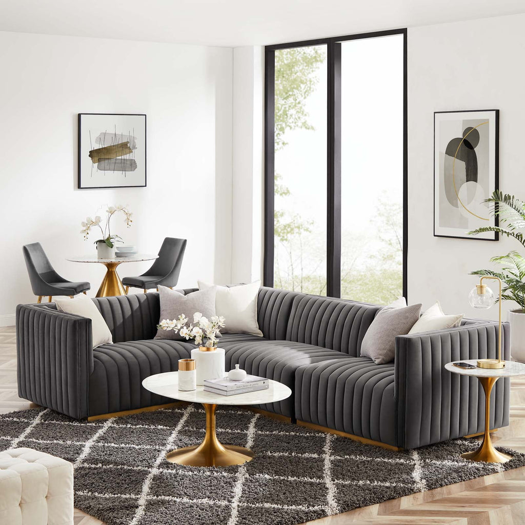 Gold Gray Velvet 4-Piece Sectional P409255