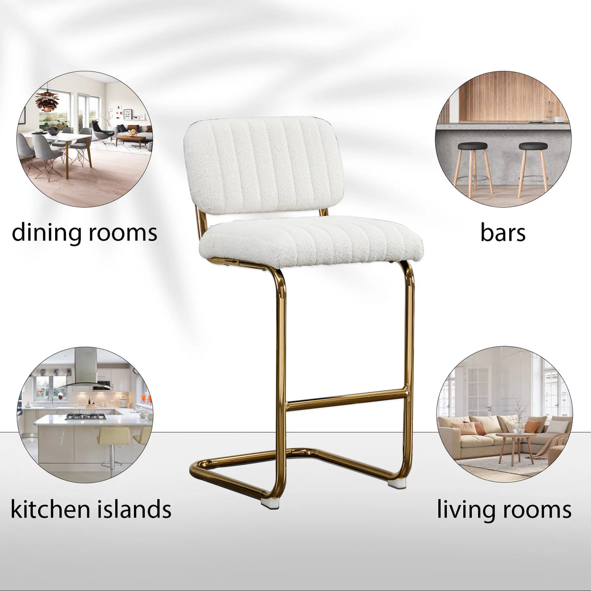 Set of 2 Teddy Fabric Upholstered Bar Stools Z1748