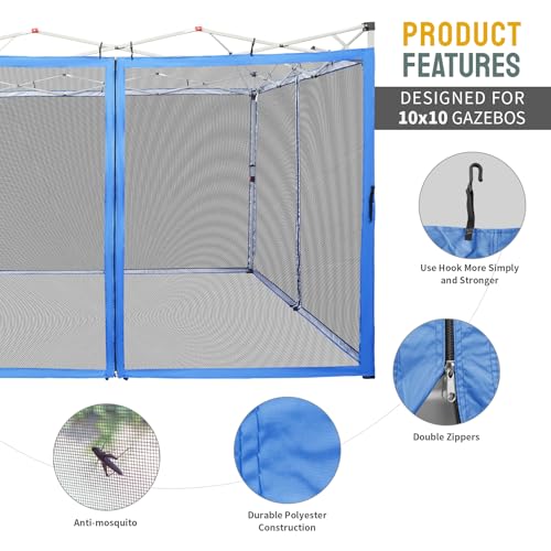 10 x 10 Pop Up Canopy Mosquito Net Sidewall with Zipper 4 Packs Blue X27885
