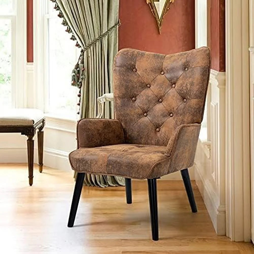 Brown Upholstered Wingback Accent Chair with Arms L6169