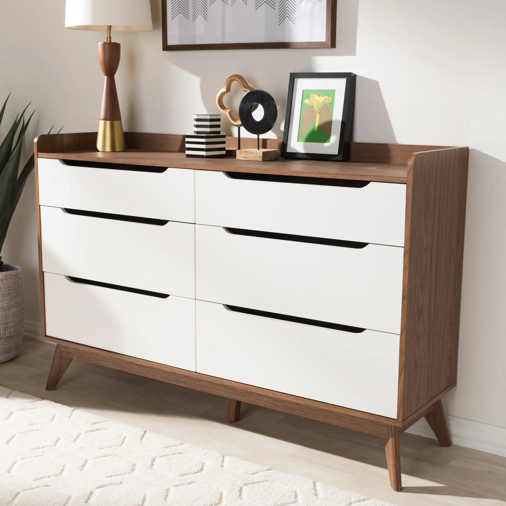 White Walnut 6-drawer Mid-century Chest E6392