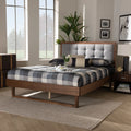 Light Grey Fabric Upholstered Ash Walnut Wood Queen Size Platform Bed Z906212