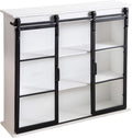 Rustic Brown Wooden Wall Cabinet with Two Sliding Glass Doors N34567
