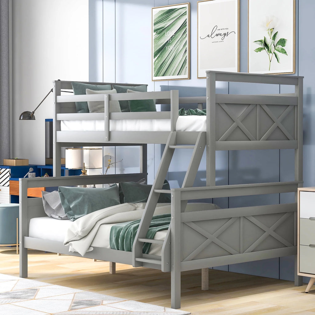 White Wood Twin over Full Bunk Bed with Trundle H55361