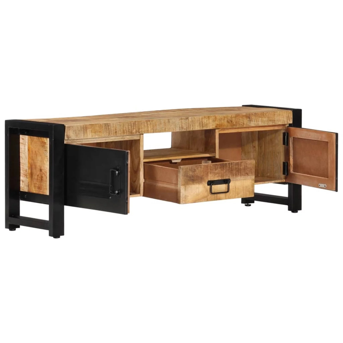 Wood TV Cabinet with Doors Drawer and Iron Legs B870421