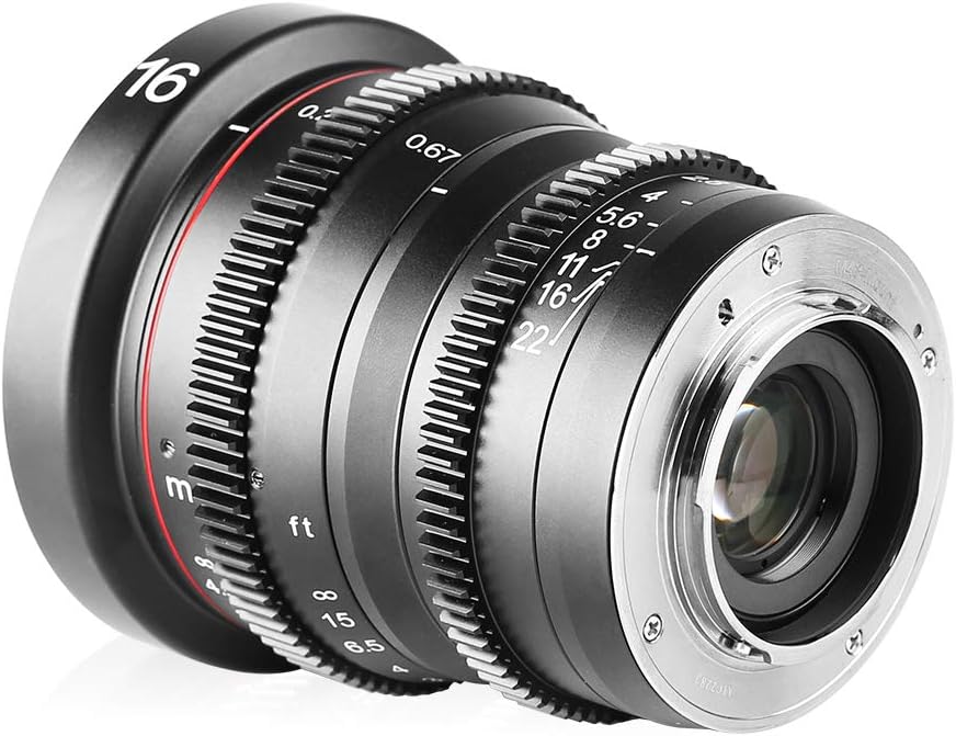 16mm T2.2 Manual Focus Wide Angle Cinema Lens for M43 Mount K79389
