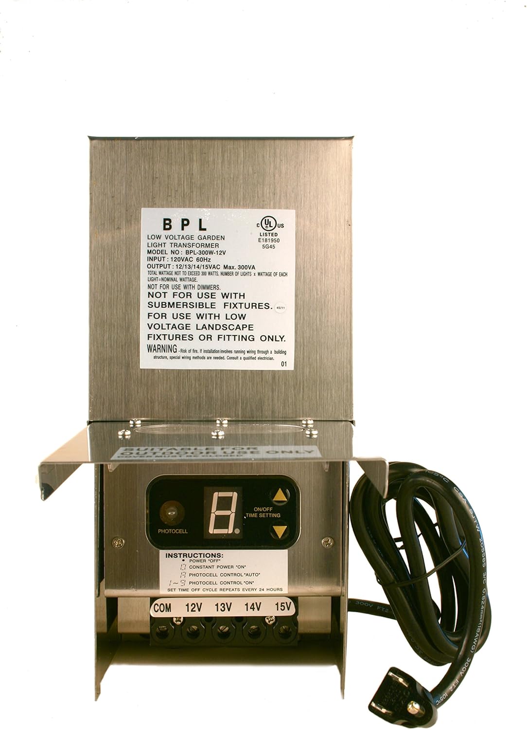 300W Multi Tap Low Voltage Landscape Lighting Transformer Stainless Steel Y42209