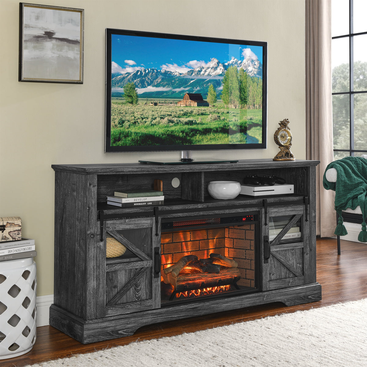 Wood Electric Fireplace TV Stand with Storage K5375