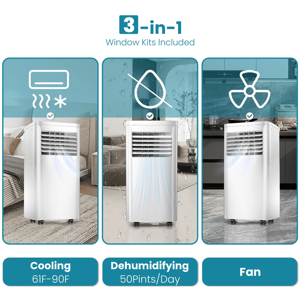 Portable Air Conditioner 5000BTU 3-in-1 White S944284