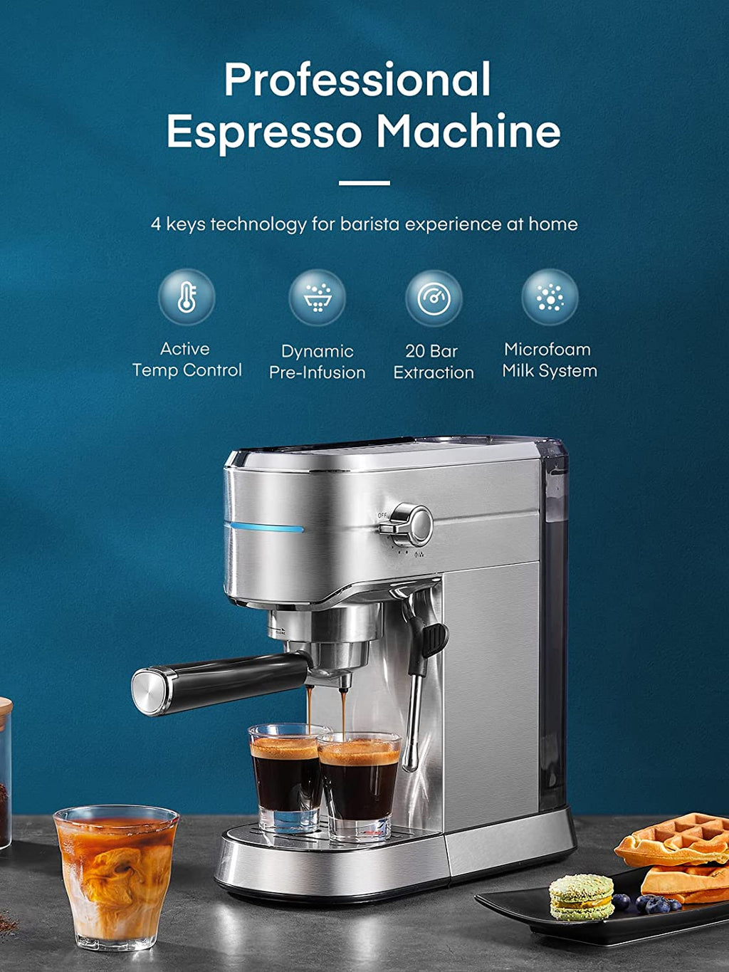 20 Bar Stainless Steel Espresso and Cappuccino Maker with Milk Frother G961