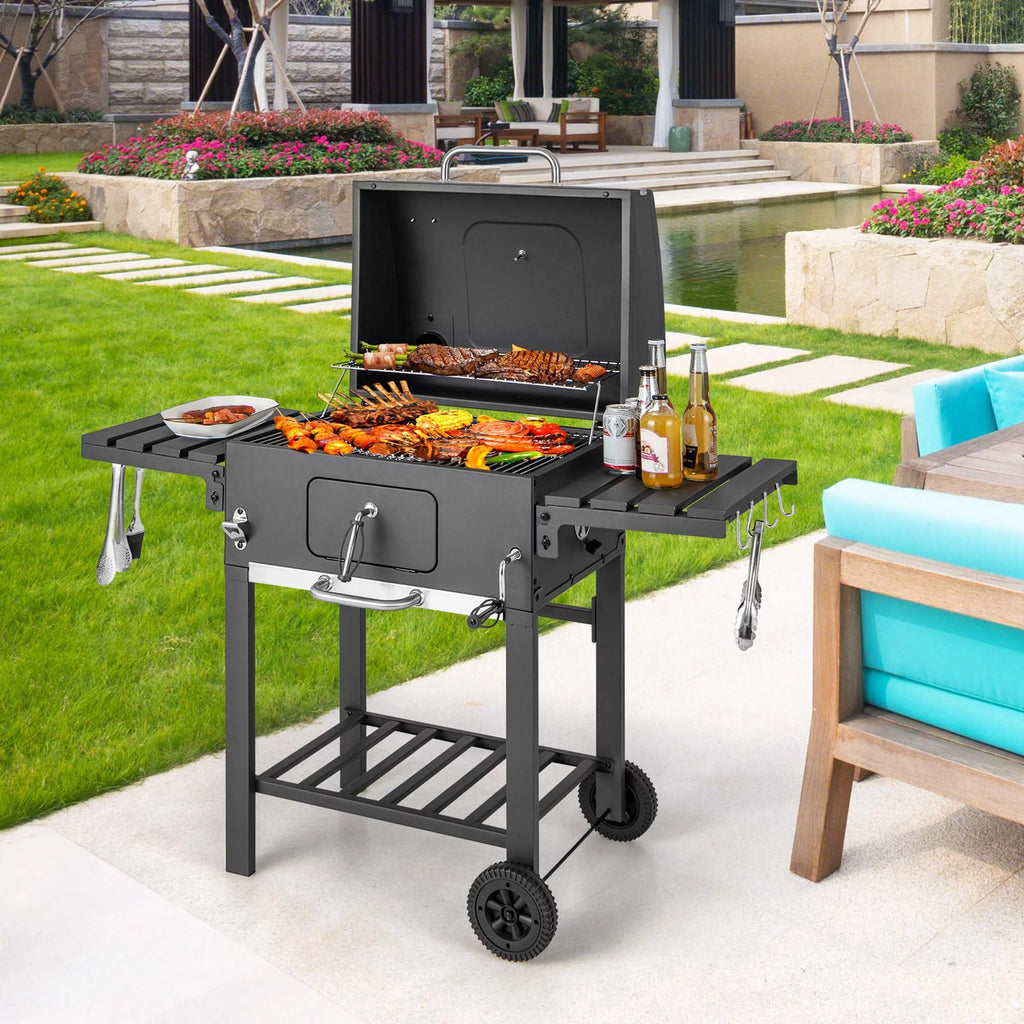 Outdoor Charcoal Grill with 2 Foldable Side Table S130