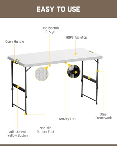 4ft Portable Folding Table, 4 Heights, Gray D183