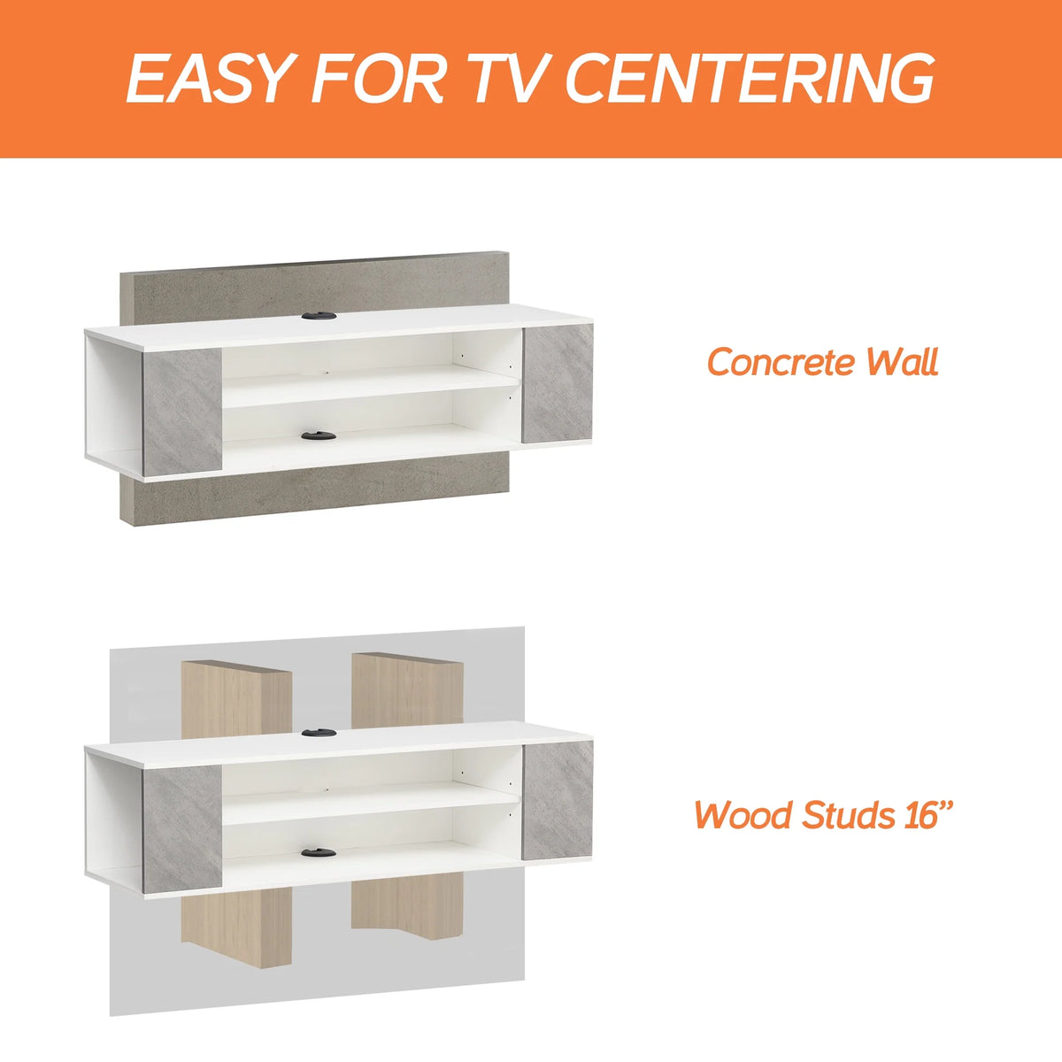 Grey White Wall Mounted Floating TV Stand M27646