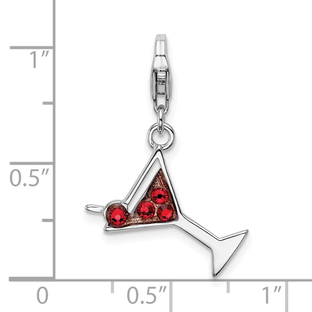 Sterling Silver Red Crystal Martini Glass Charm Necklace 18'' B633