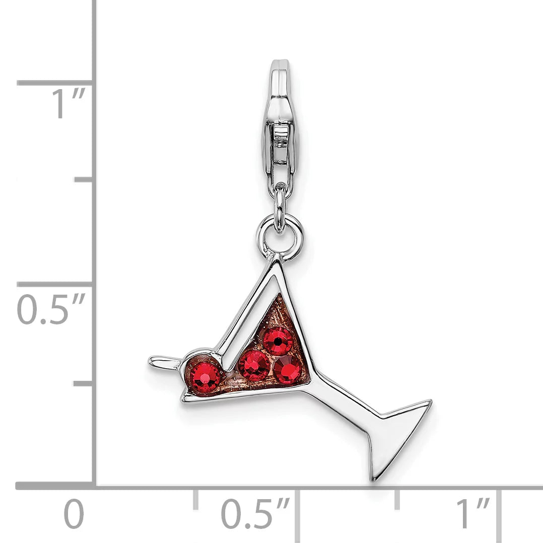 Sterling Silver Red Crystal Martini Glass Charm Necklace 18'' B633