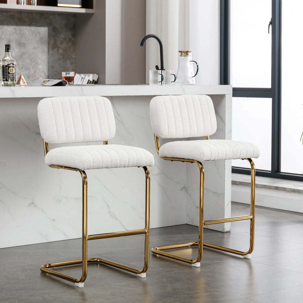 Set of 2 Teddy Fabric Upholstered Bar Stools Z1748