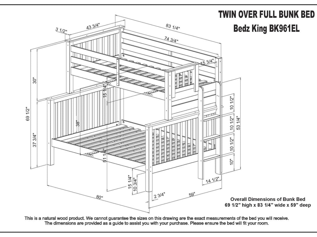 Twin over Full Bunk Beds with End Ladder R48004