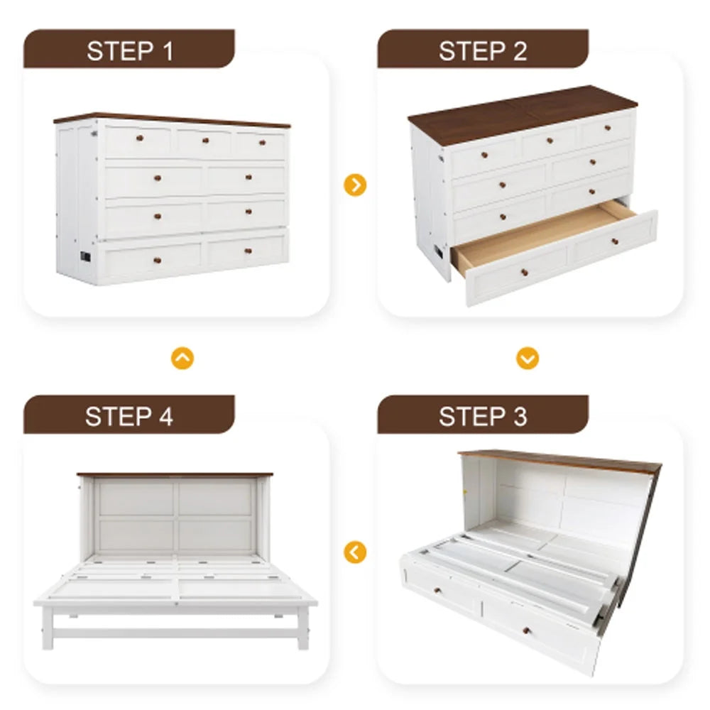2 Pieces Queen Murphy Bed and Nightstand R949