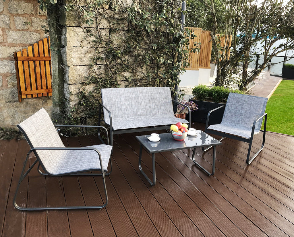 Outdoor Metal Conversation Set with Love Seat, 2 Chairs and Table S220