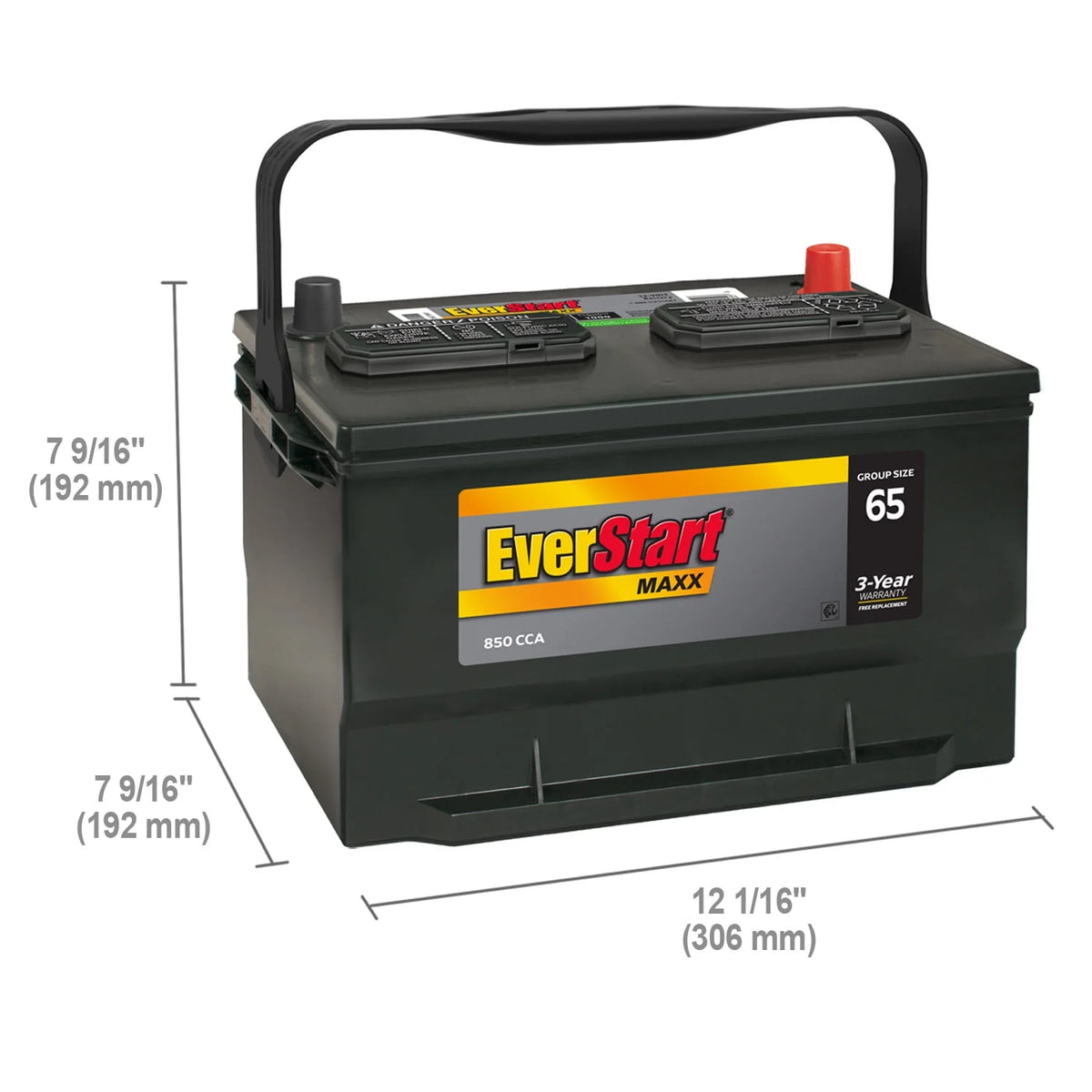 Lead Acid Automotive Battery Group Size 65 12 Volt 850 CCA D75890