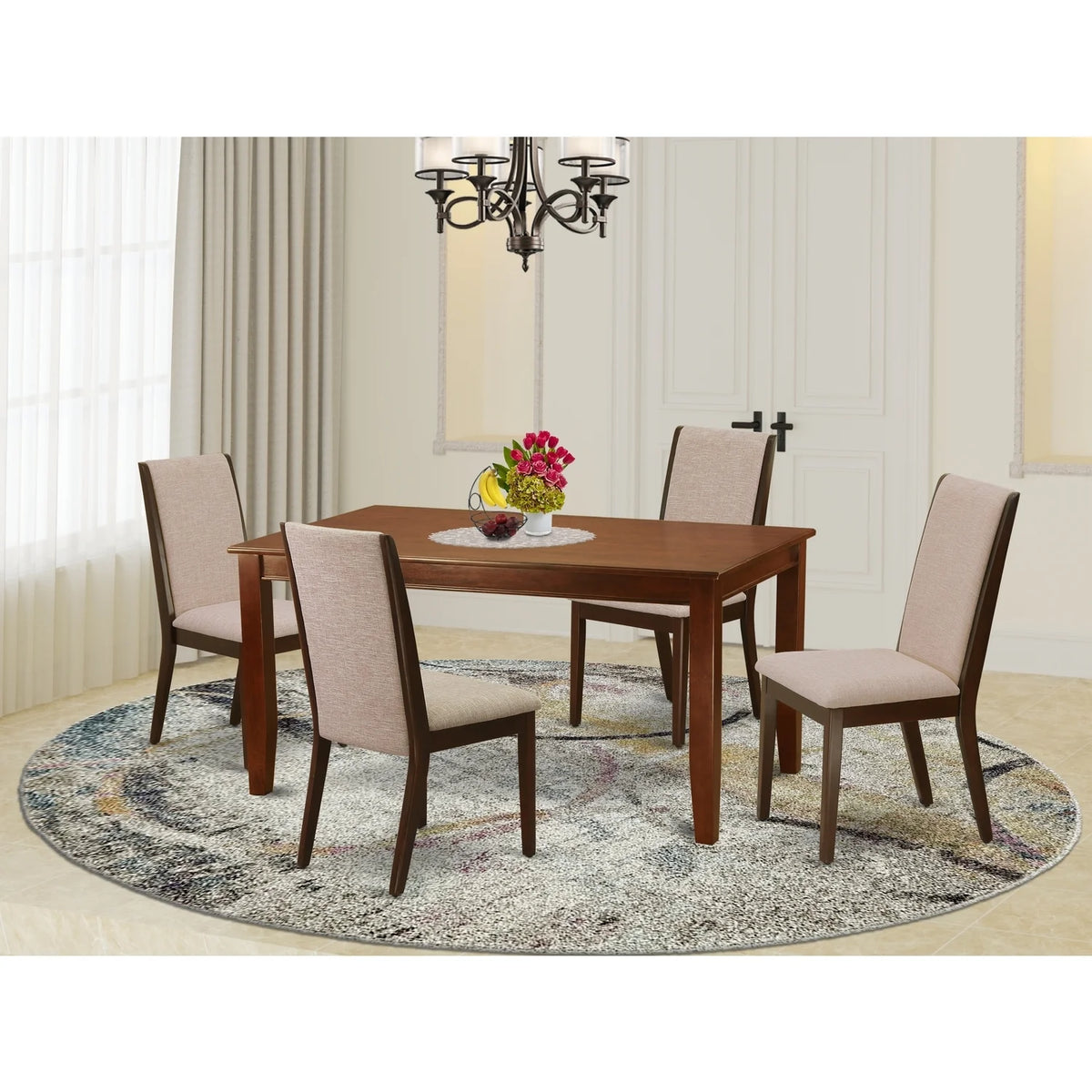5-Piece Dining Table Set with 4 Chairs Mahogany Finish U63177
