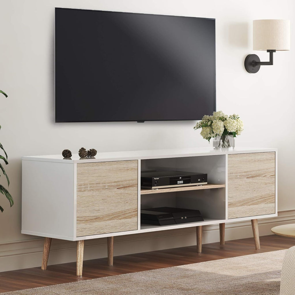White and Oak Wood TV Stand with Storage Z9804