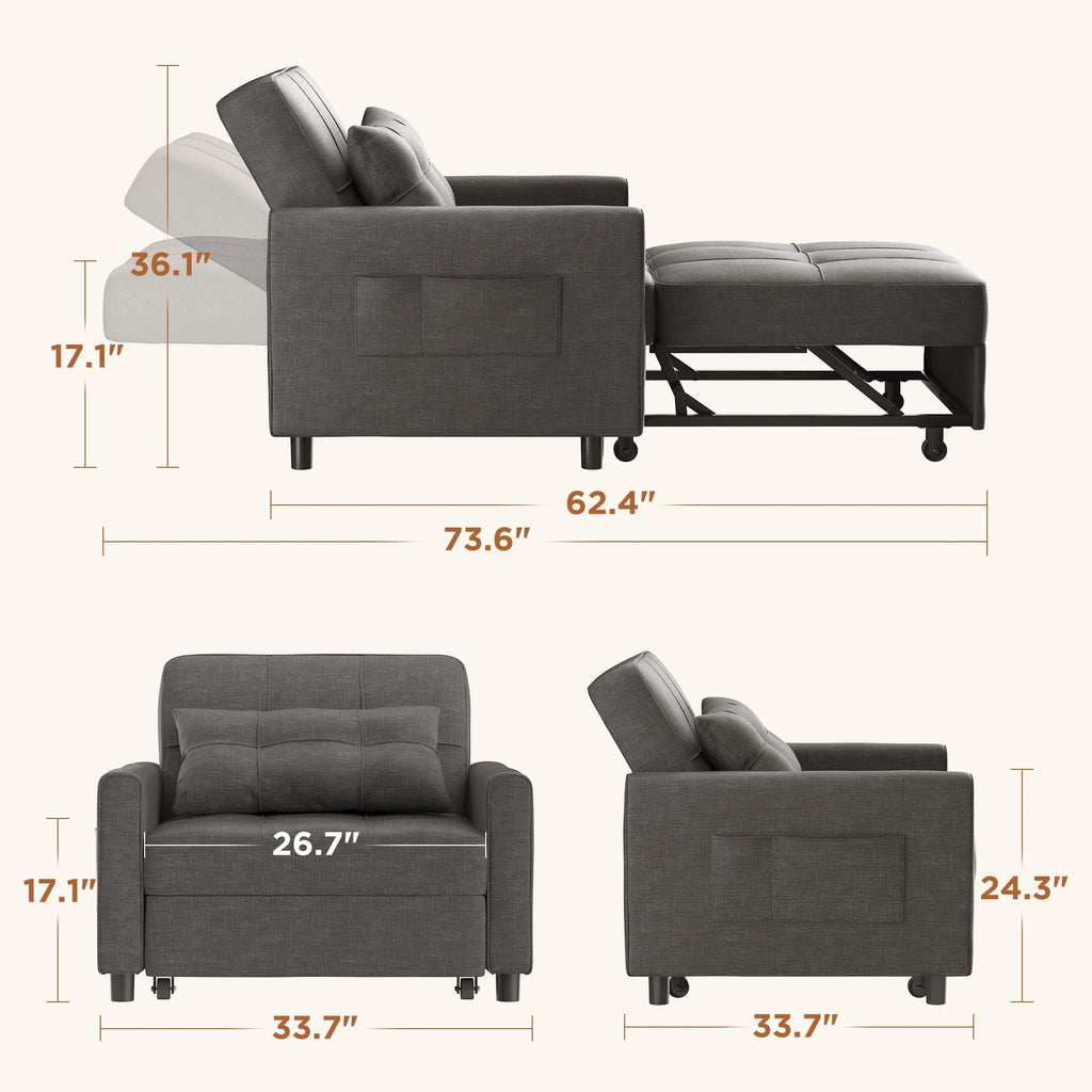 Light Gray Convertible Sofa Bed T2814