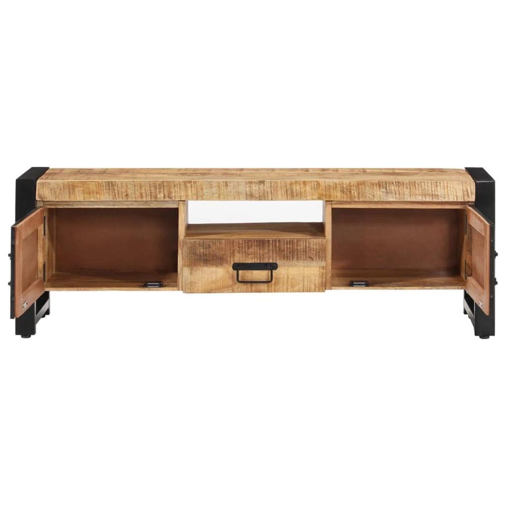 Wood TV Cabinet with Doors Drawer and Iron Legs B870421