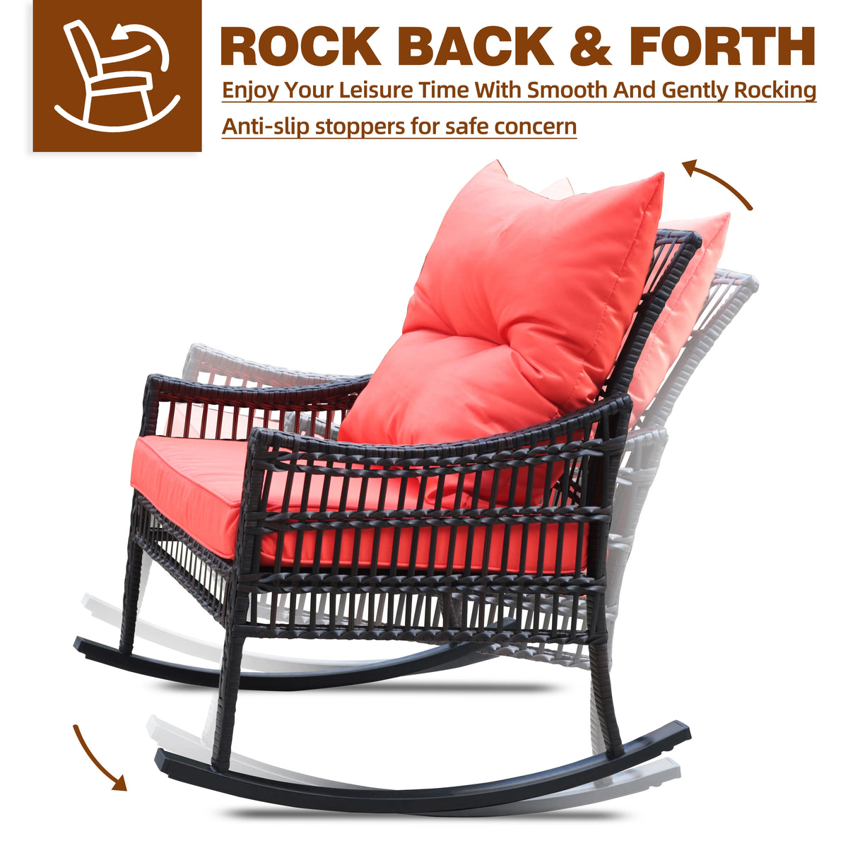 3-Piece Wicker Outdoor Rocking Chair Bistro Set with Table & Cushions H146051