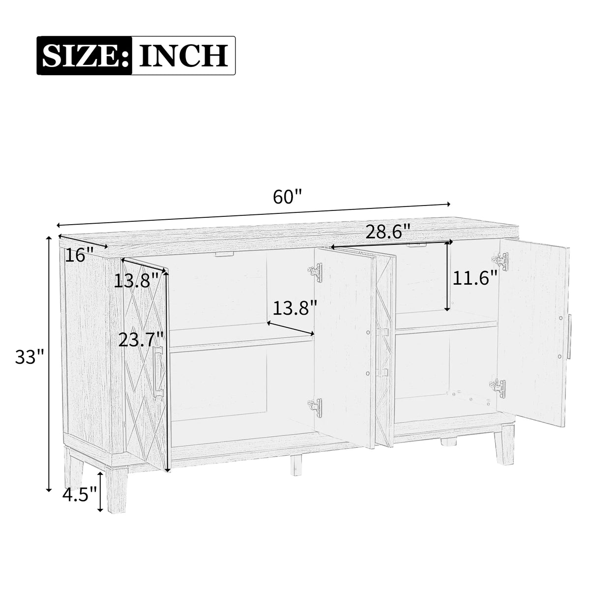 4-Door Retro Sideboard with Adjustable Shelves T8751