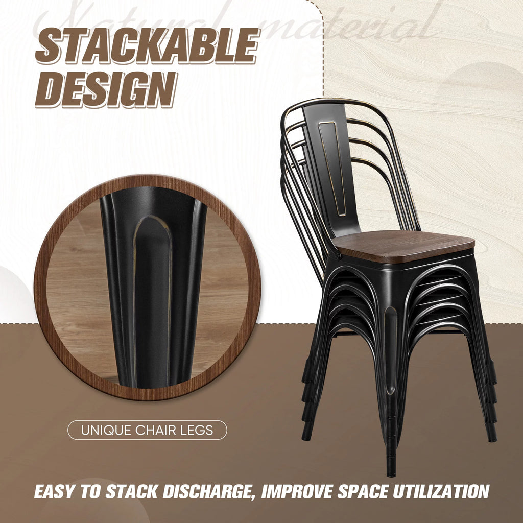 18 Inch Wood Seat Stackable Metal Dining Chair Set of 4 D777120