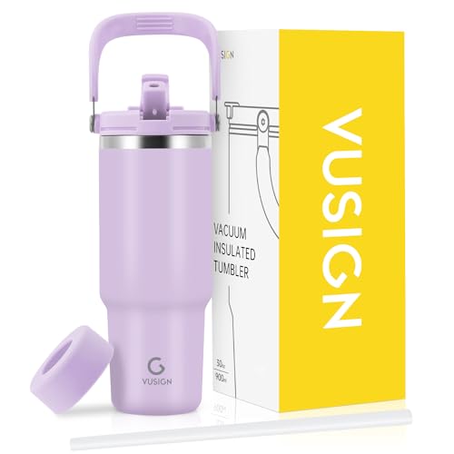 30 oz Stainless Steel Vacuum Insulated Tumbler with Handle and Flip Straw C9343