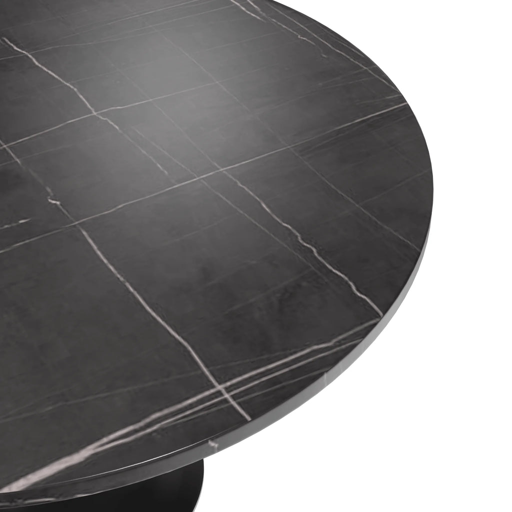 48" Round Stone Top Dining Table with Black Stainless Steel Pedestal Base C192769