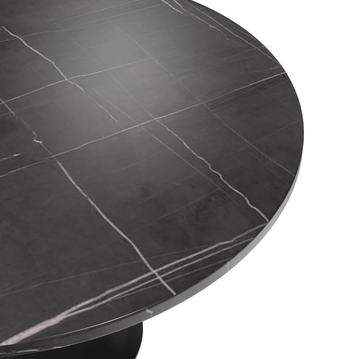 48" Round Stone Top Dining Table with Black Stainless Steel Pedestal Base C192769