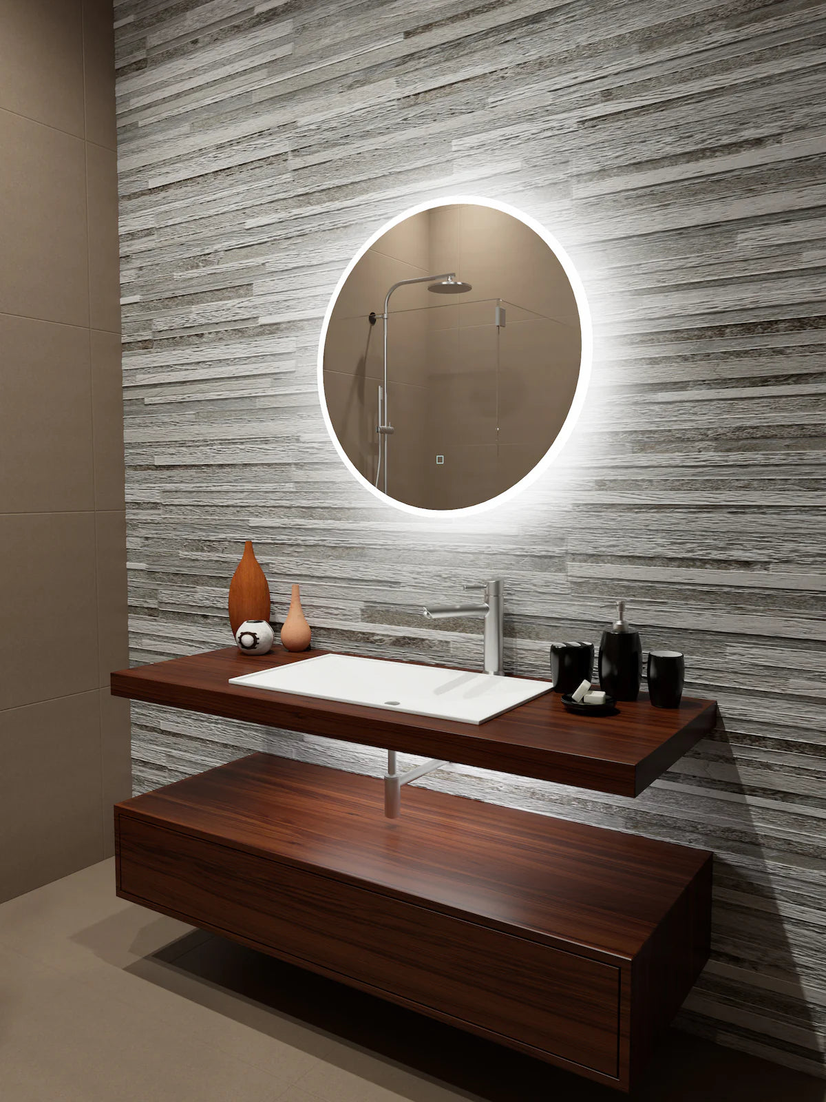 32 x 32 Round Edge Lit Mirror K859