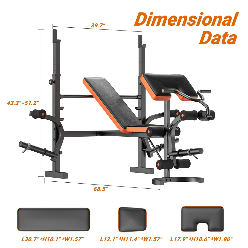 660lb 6-in-1 Adjustable Weight Bench with Barbell Rack and Leg Developer M23724