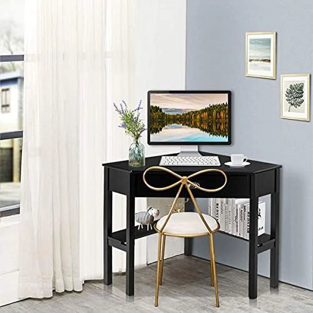 White Corner Desk with Drawer Shelves C635
