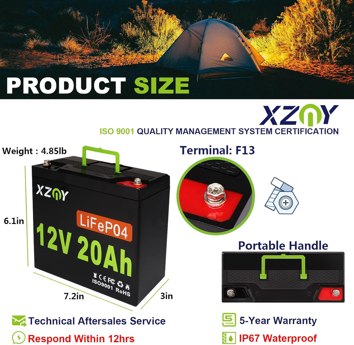 12V 20Ah LiFePO4 Battery with 20A BMS W59521