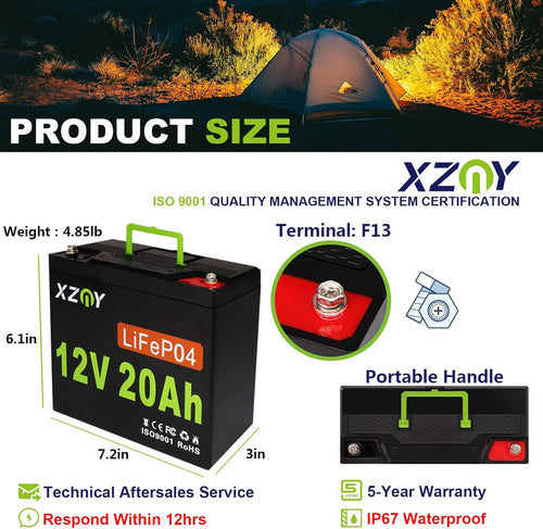 12V 20Ah LiFePO4 Battery with 20A BMS W59521