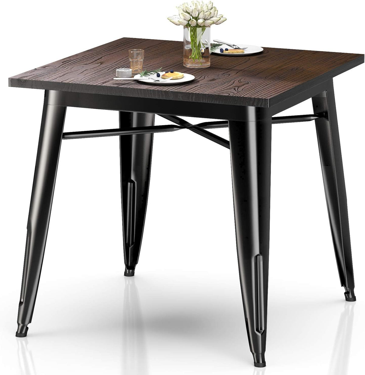Square Solid Wood Top Metal Dining Table T343235