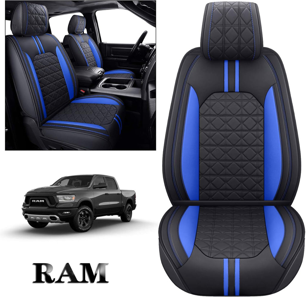 Waterproof Leather Seat Covers 5 PCS Full Set Black Blue U226
