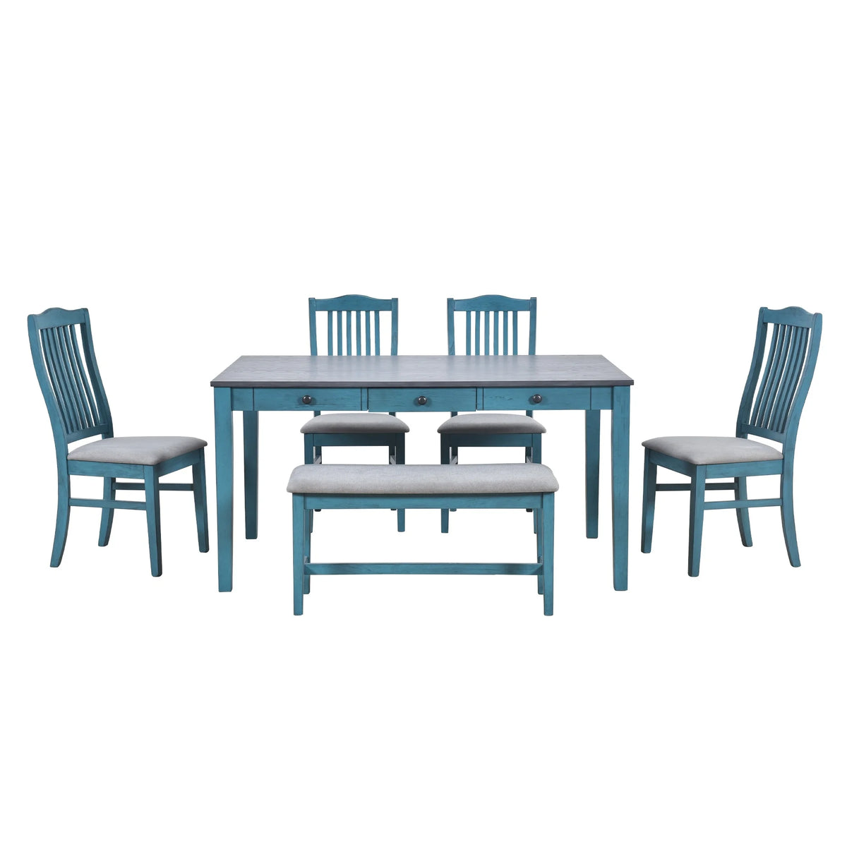 6-Piece Wood Dining Set with Table Chairs and Bench E8083