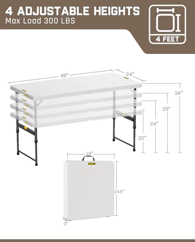 4ft Portable Folding Table, 4 Heights, Gray D183