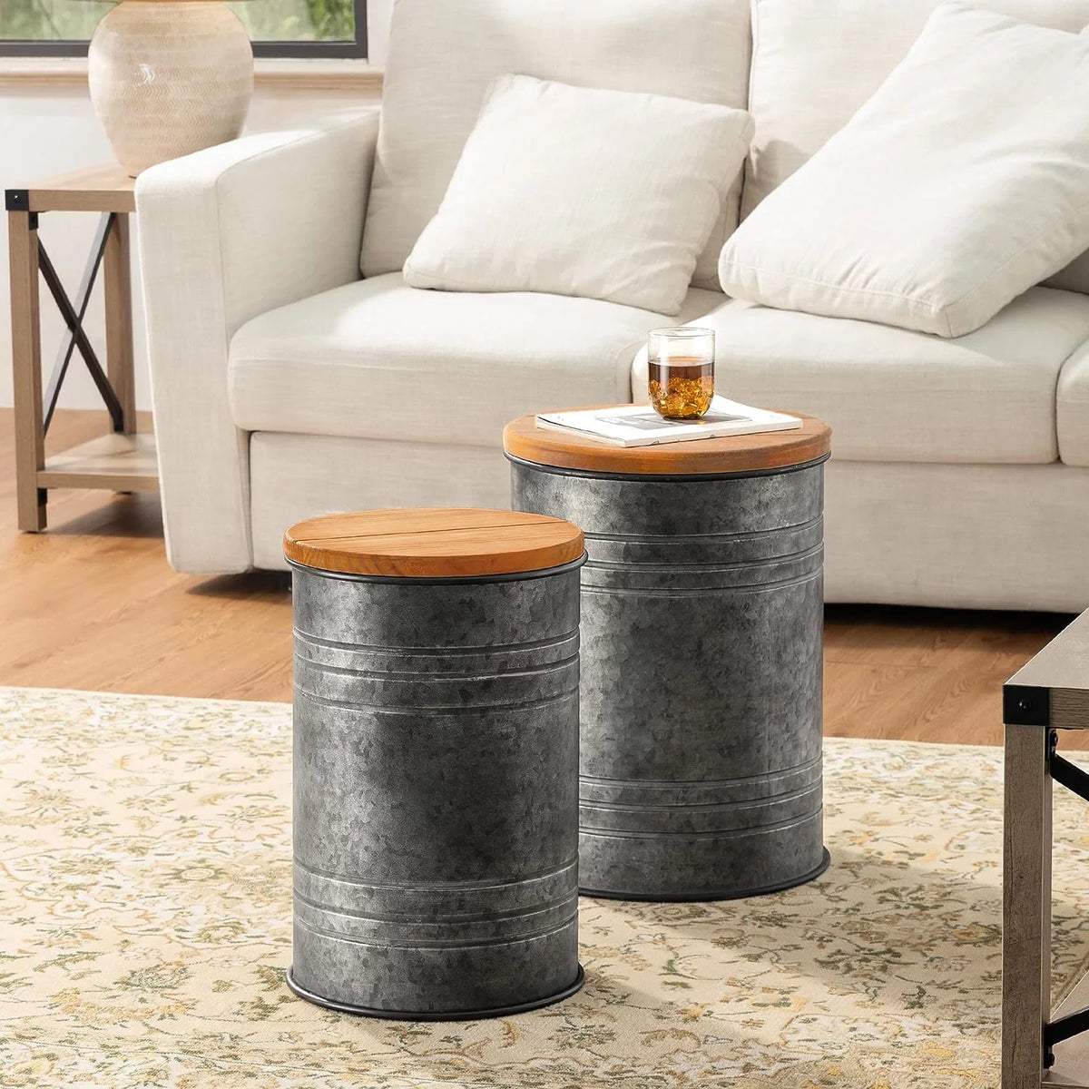 Grey Storage Ottoman and Nesting Table Set of 2 G272683
