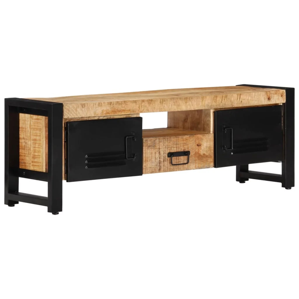 Wood TV Cabinet with Doors Drawer and Iron Legs B870421