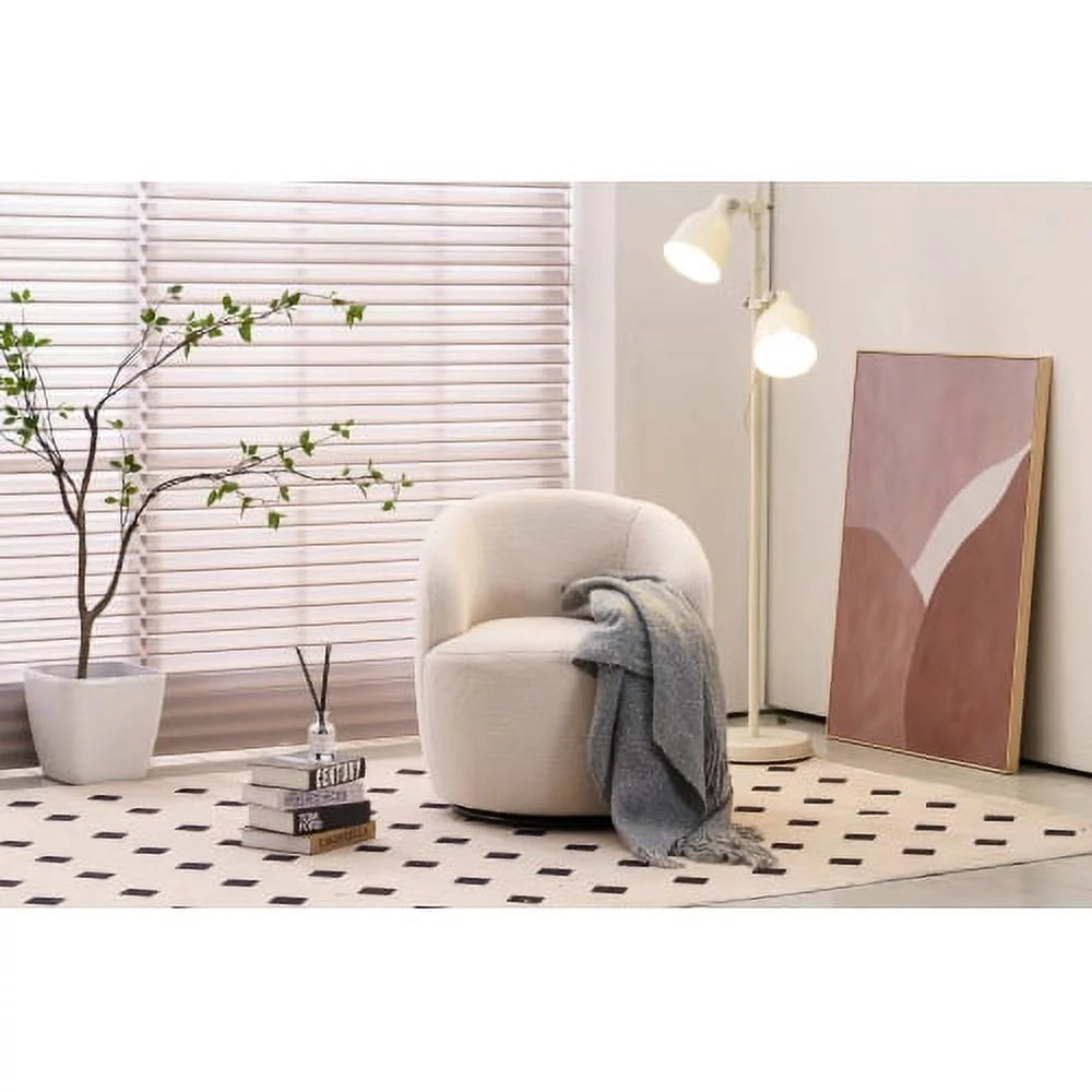 Ivory Teddy Fabric Swivel Accent Chair R9592