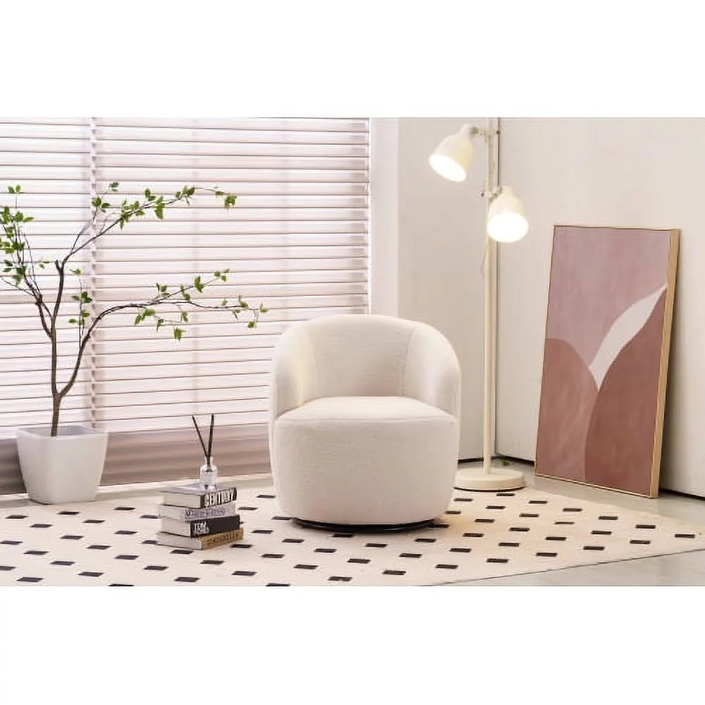 Ivory Teddy Fabric Swivel Accent Chair R9592
