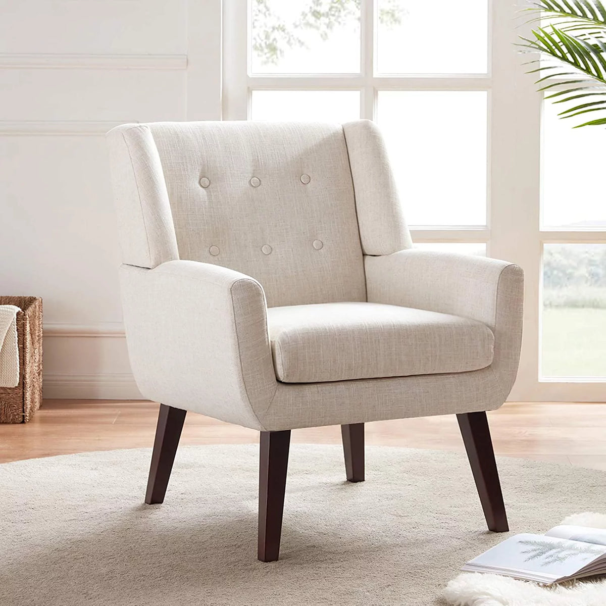 Beige Button-Tufted Upholstered Accent Chair H93854