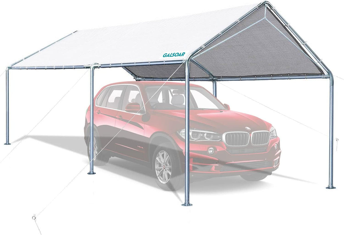 Heavy Duty Portable Carport Canopy 20X10 ft with Galvanized Steel Frame and PE Cover, White B989393